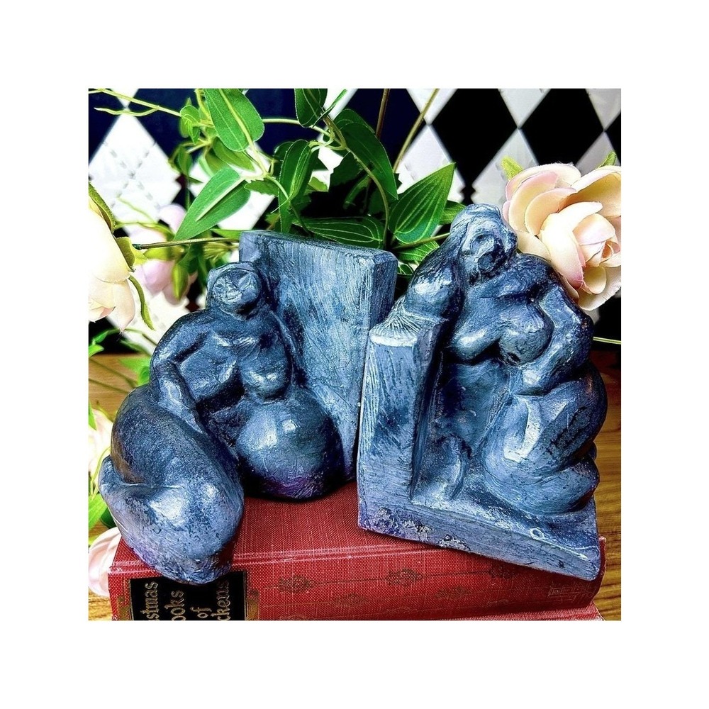 Signed Nude Woman Bookends Eduardo Strauch Rubenesque Modernist Sculptures Pair